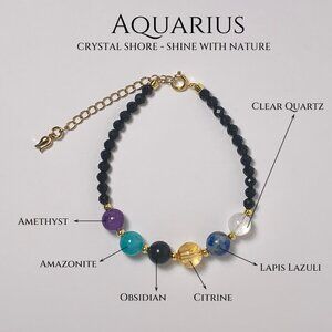 Aquarius Crystal Bracelet -Handcrafted Natural Crystal 12 Constellation Bracelet